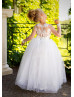 Ivory Lace Glitter Tulle Flower Girl Dress With Removable Train